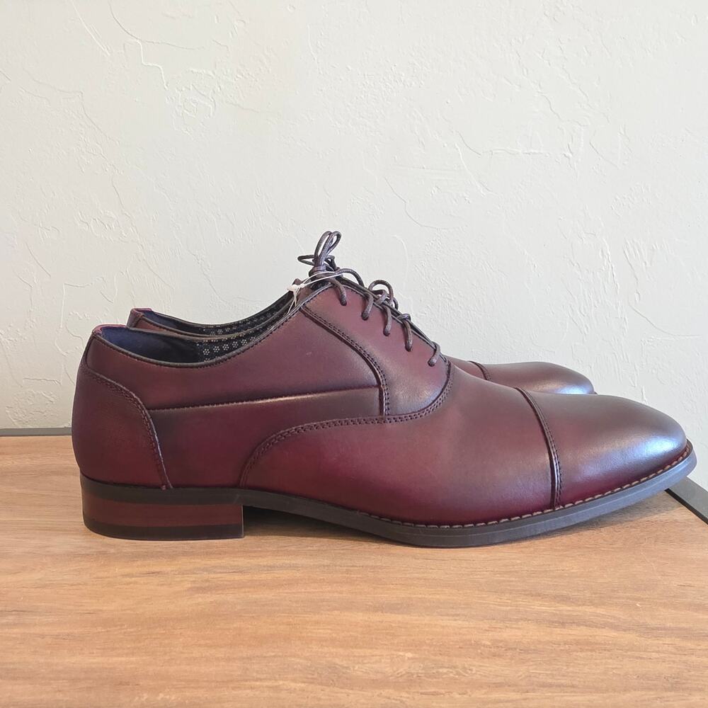 Stacy Adams Red Zone Cap Toe Oxford Dress Shoes Mens 10M Burgundy Leather